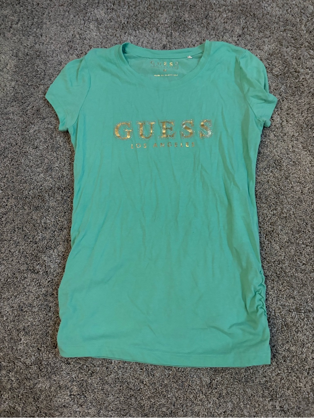 Guess Teal Short Sleeve Logo Tee with Gold Accents
